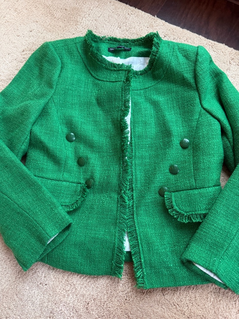 Central Park West Bright Green Tweed Jacket